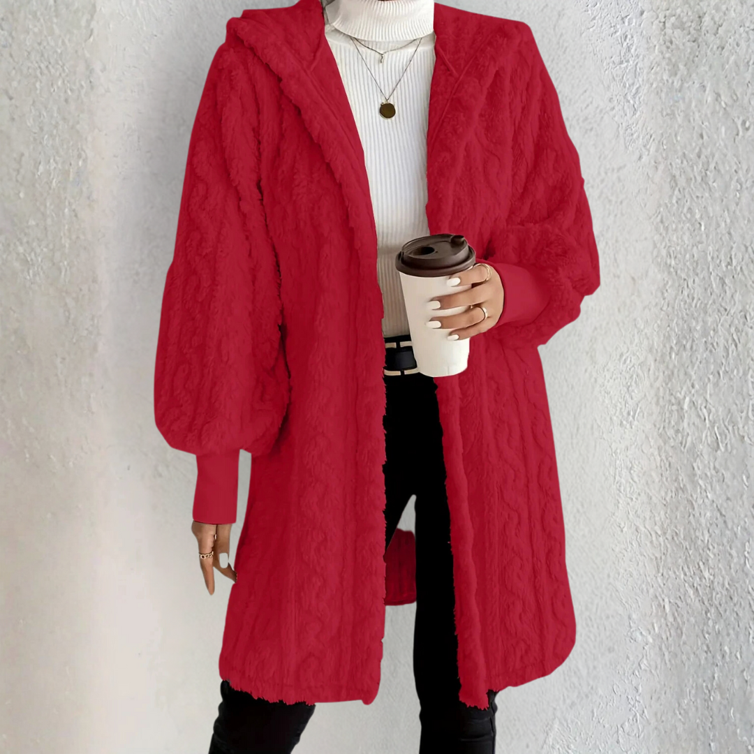 長袖フード付きルーズプラッシュコート