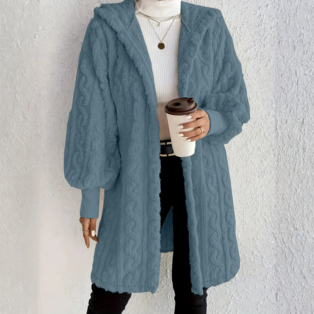 長袖フード付きルーズプラッシュコート