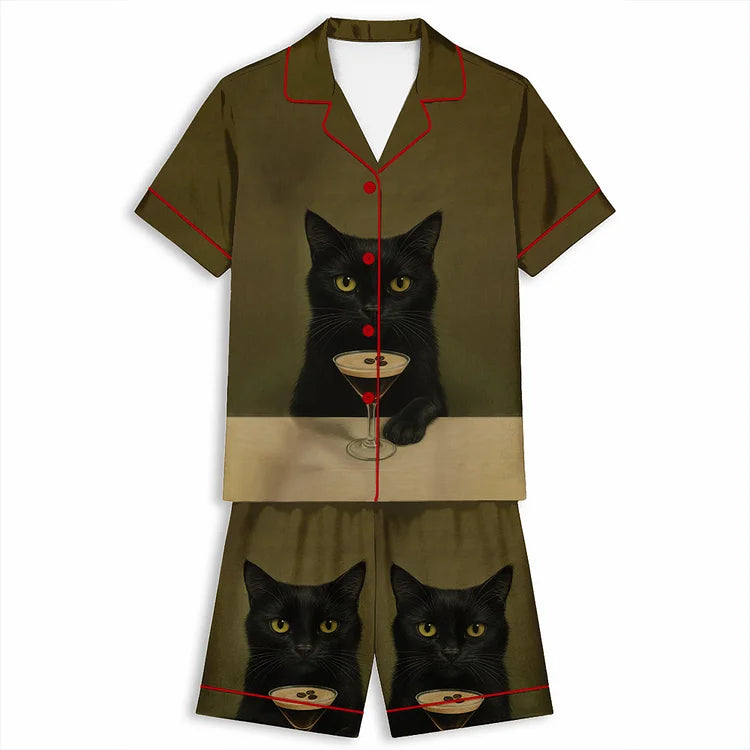 エスプレッソマティーニ黒猫 半袖ショートパンツパジャマセット
