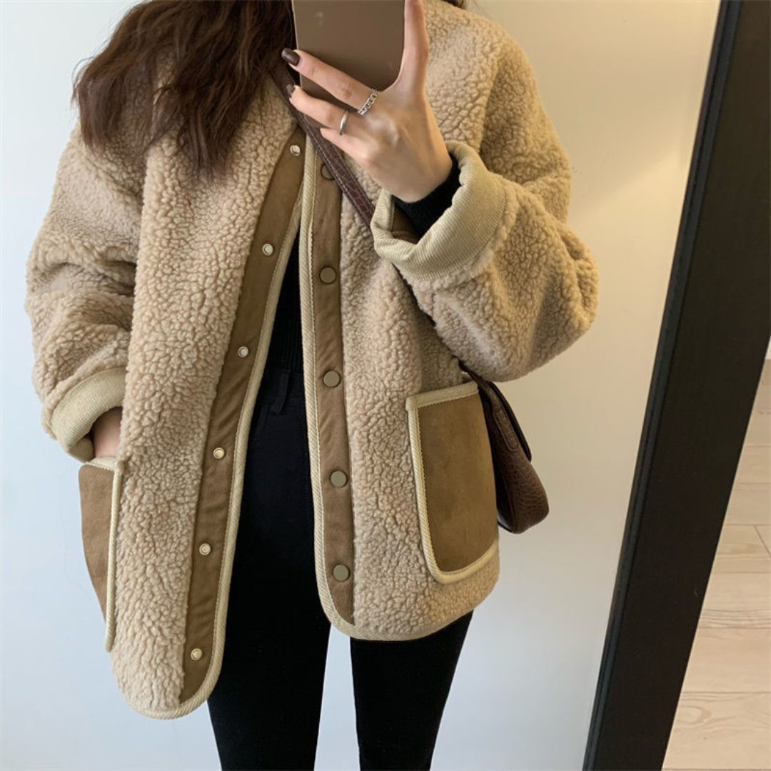 長袖ルーズポケットステッチコーデュロイコート