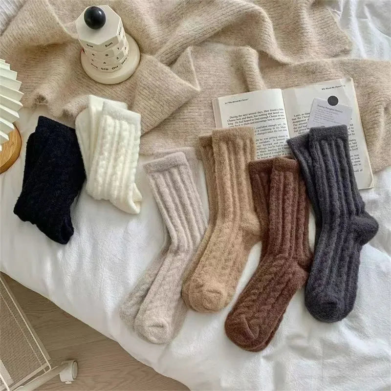 女性用、秋冬、厚手、暖かい、コットン製のミディアムレングスのレトロスタイルのソックス