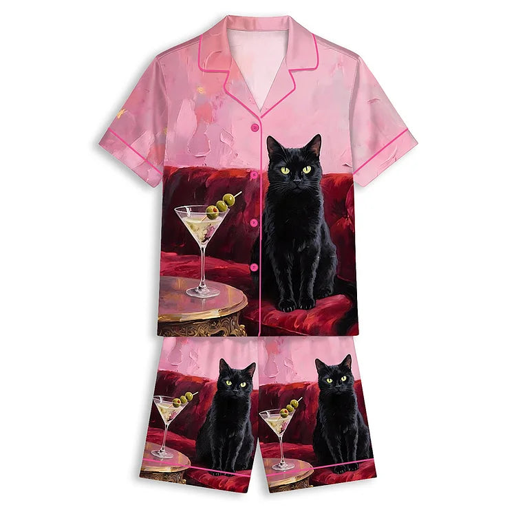 ダーティーマティーニ黒猫 半袖ショートパンツパジャマセット