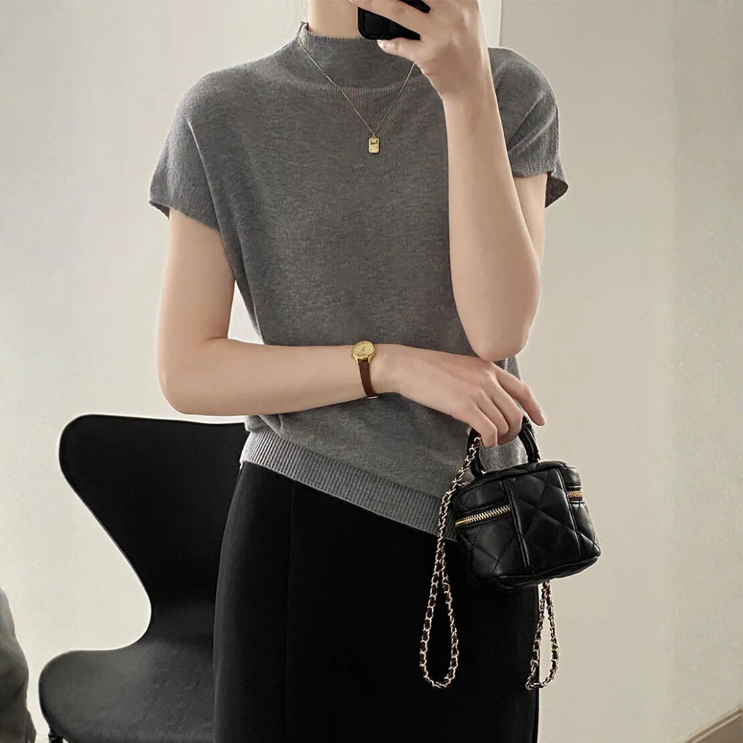 ニット・モックネックTシャツ