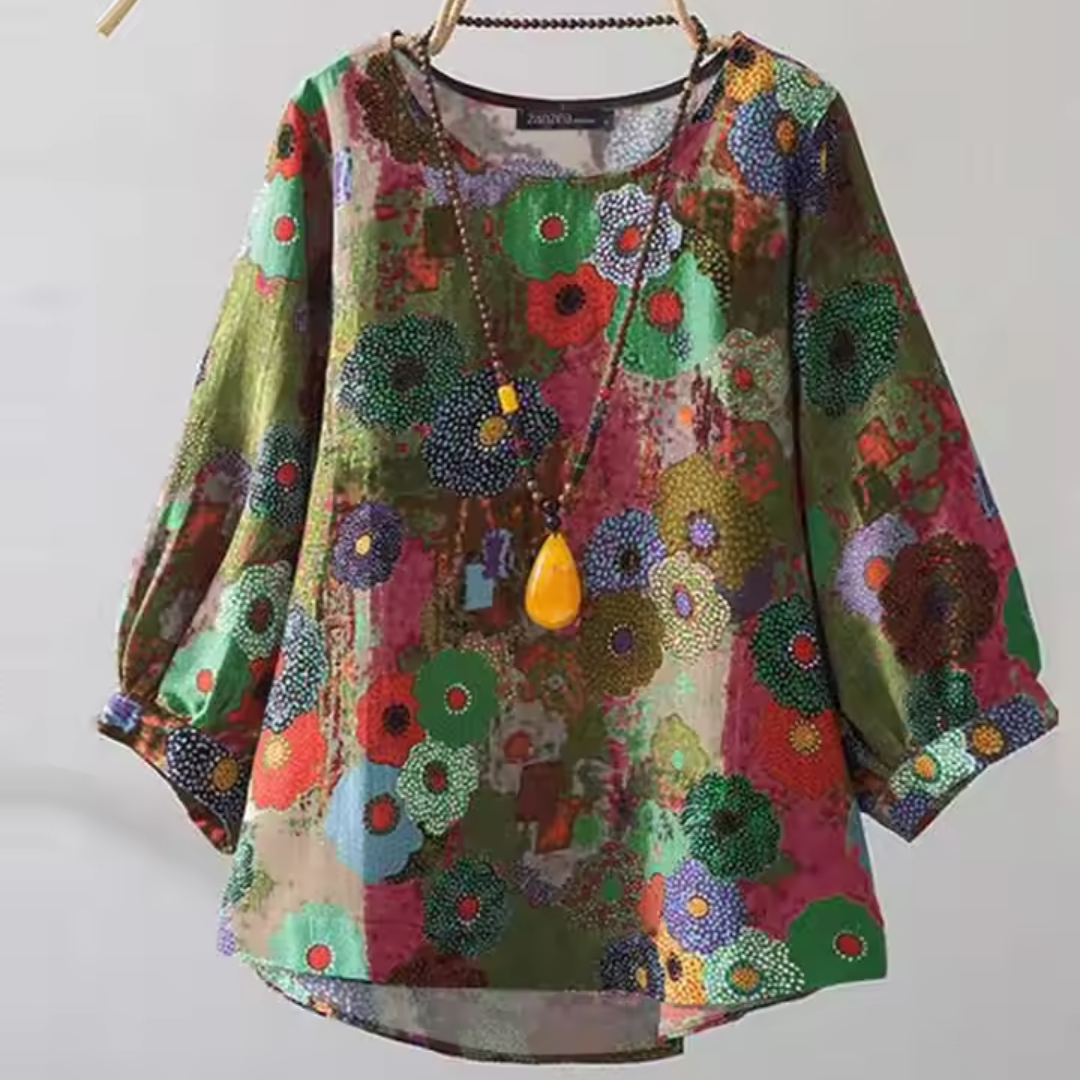 ワイドスリーブ レトロ フローラル シャツ