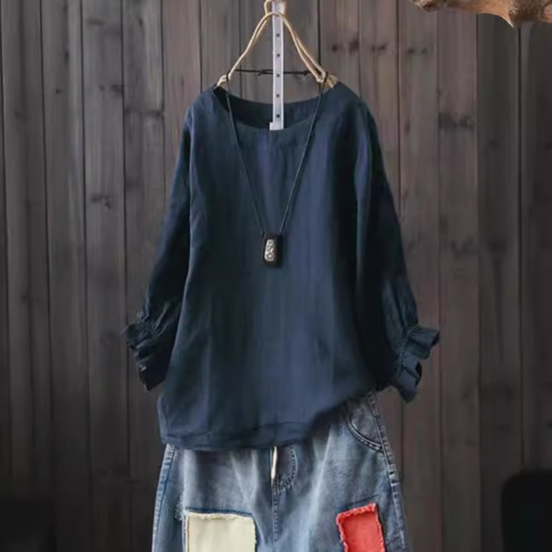 レトロなシワ加工長袖シャツ