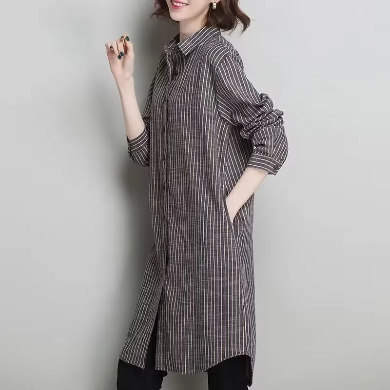 ルーズリネンストライプシャツ