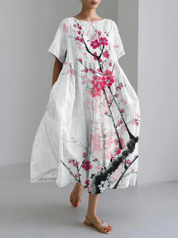 ピンクの花がついたワイドドレス