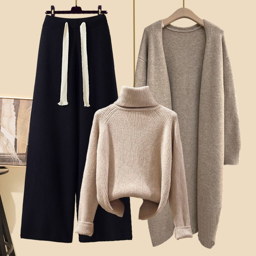 タートルネックセーター・スリムワイドパンツセット