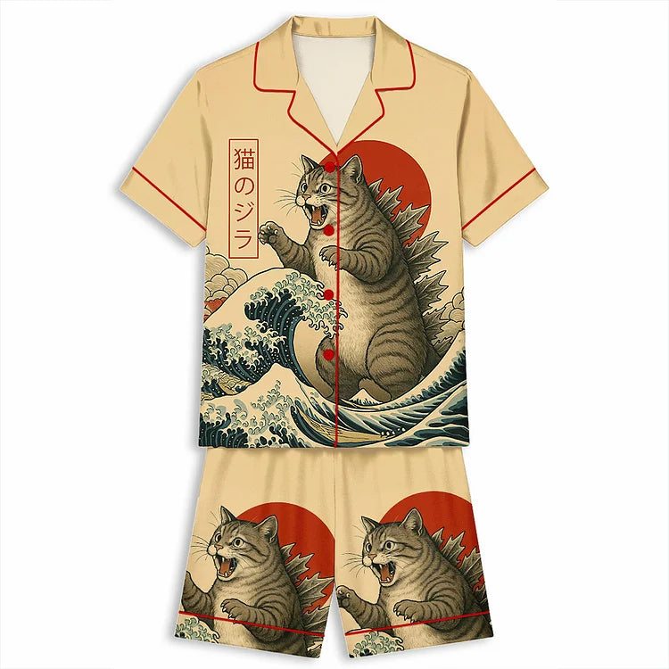 キャットジラ日本怪獣 半袖ショートパンツパジャマセット
