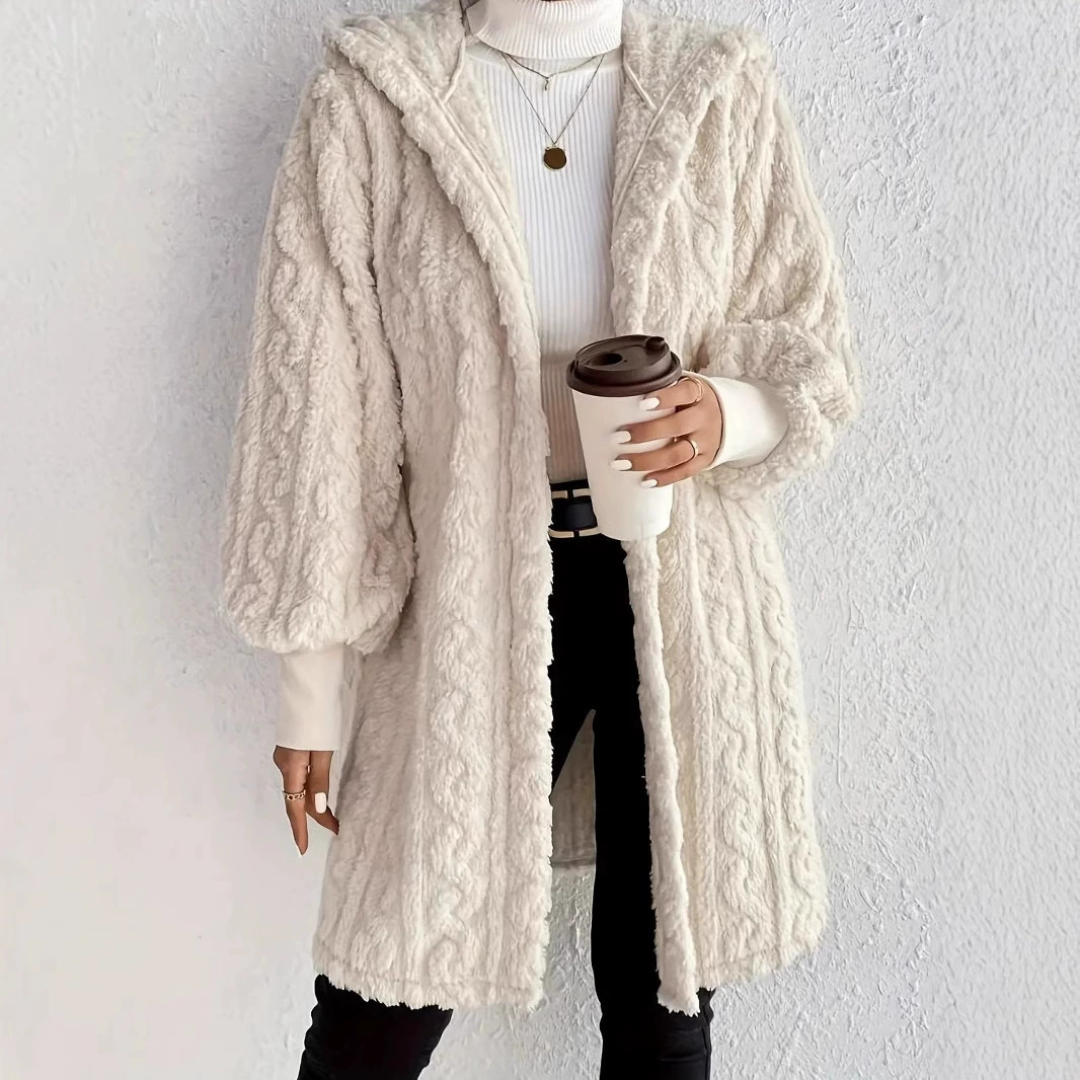 長袖フード付きルーズプラッシュコート