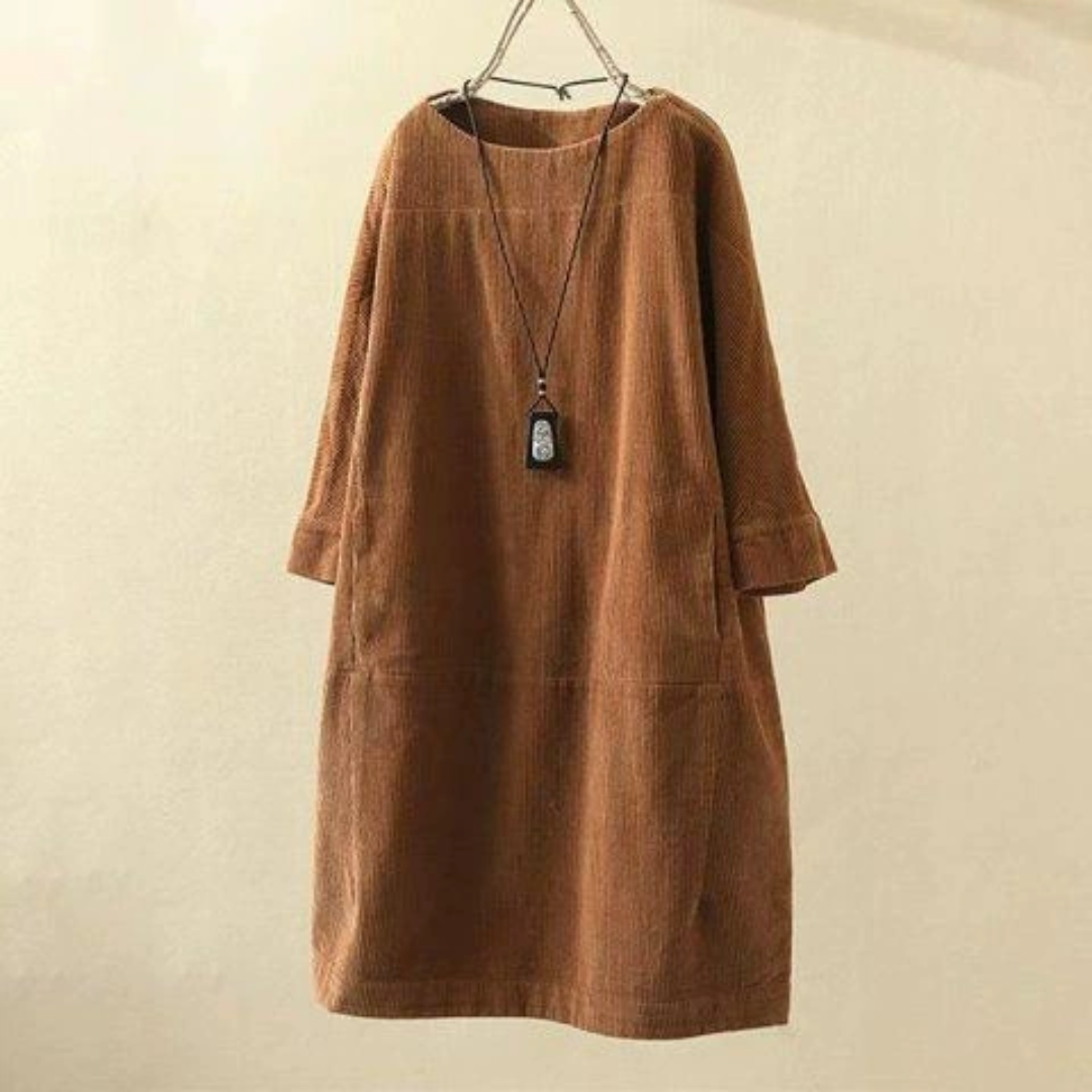 ラウンドネック半袖ワイドドレス