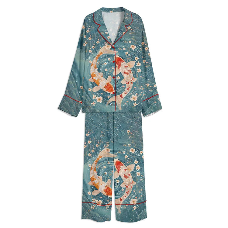 青い鯉アートサテンパジャマセット